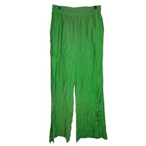 Jason Wu Green Crinkle Drawstring Waist Wide‎ Leg Casual Pants - Women's L